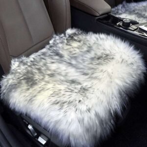 gray sheepskin car seat cushion