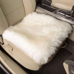 white sheepskin car seat cushion