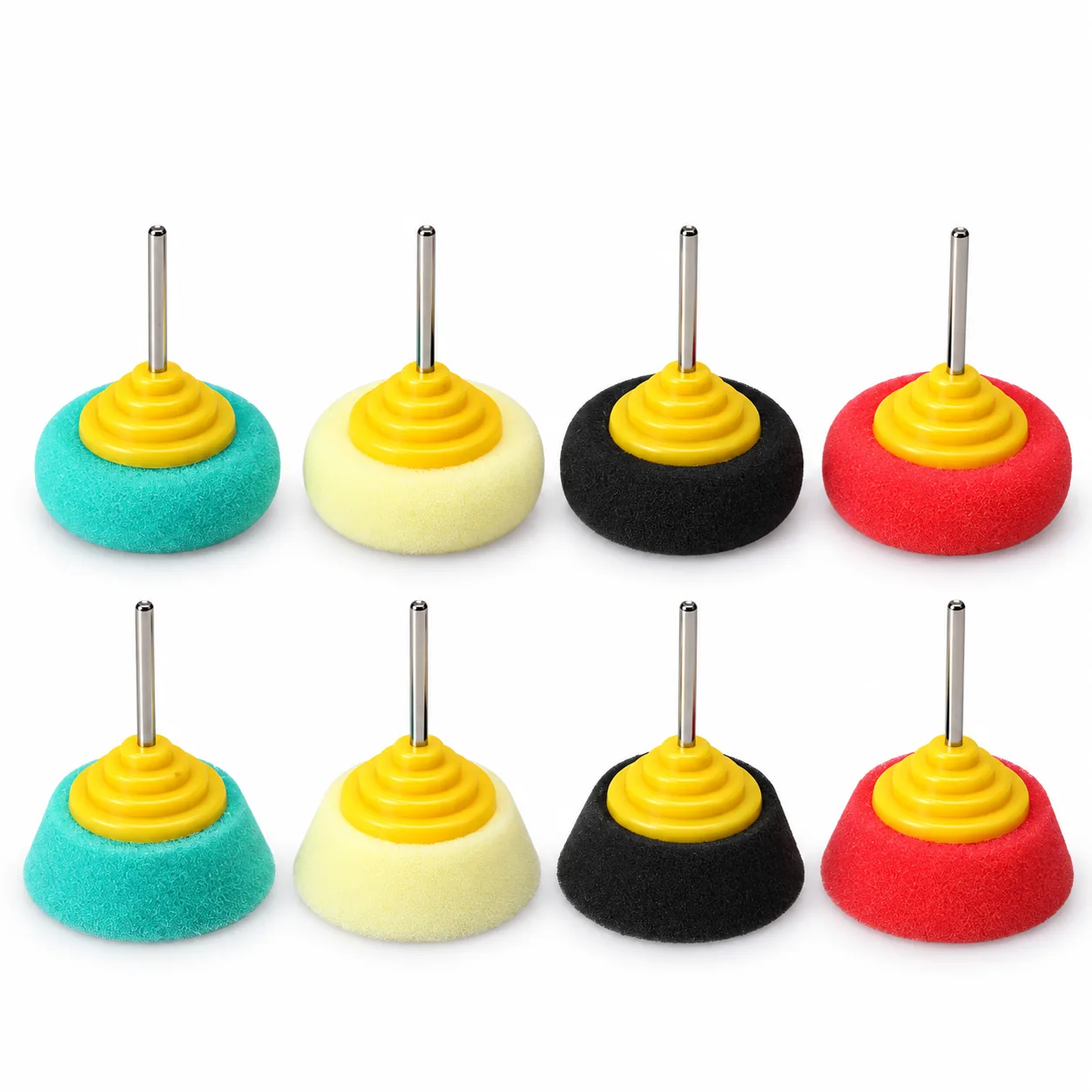 Rounded and beveled foam detail polishing heads