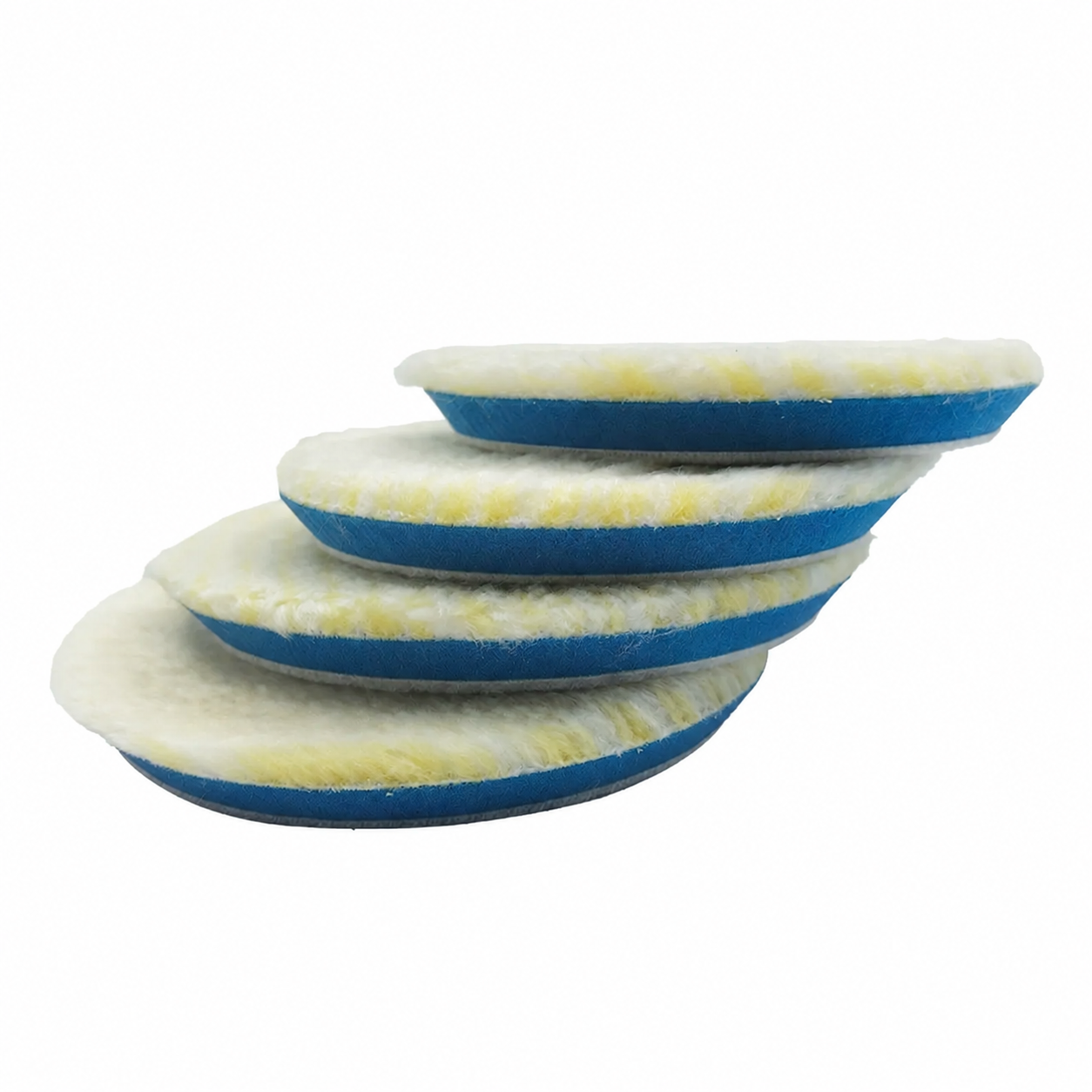 Cream wool buffing pads with blue foam backing